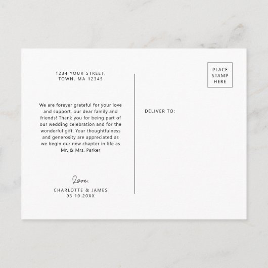 Hand gezeichnet Whimsical Ribbon Danke Postkarte (Rückseite)