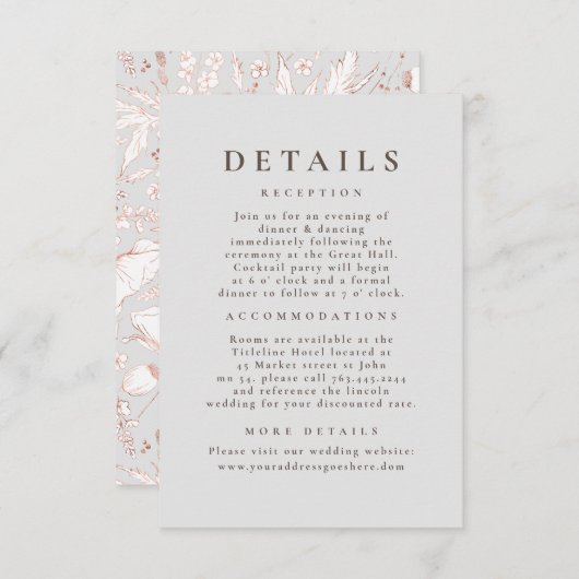 Hand gezeichnet Wildblumen Muster Hochzeitsdetails Begleitkarte (Vorne/Hinten)