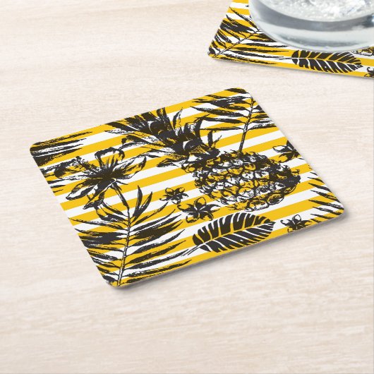 Hand gezeichnete Ananas Rechteckiger Pappuntersetzer (angewinkelt)