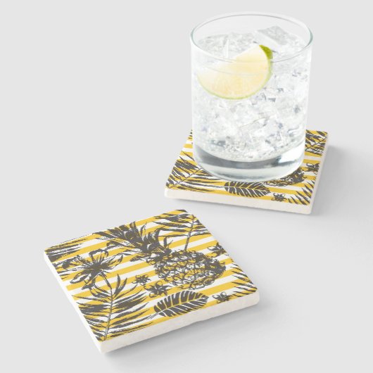 Hand gezeichnete Ananas Steinuntersetzer (Seitenansicht)