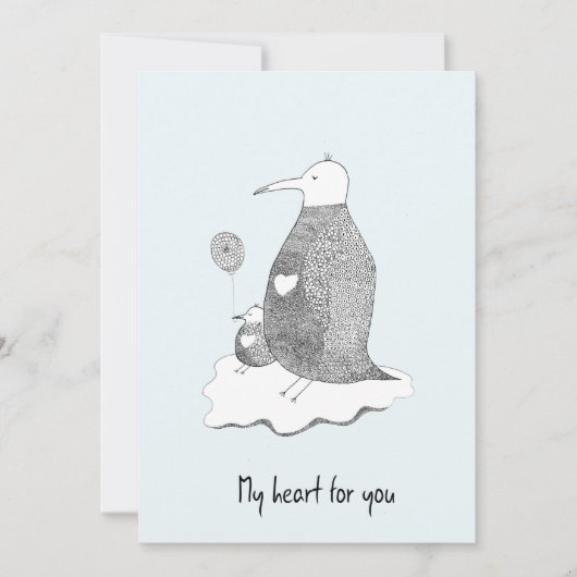 Hand gezeichnete blaue Grußkarte Pinguin Familienh Einladung (Vorderseite)