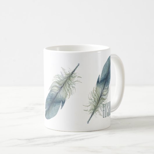 Hand gezeichnete blaues Grau Watercolorfeder Kaffeetasse (VorderseiteRechts)