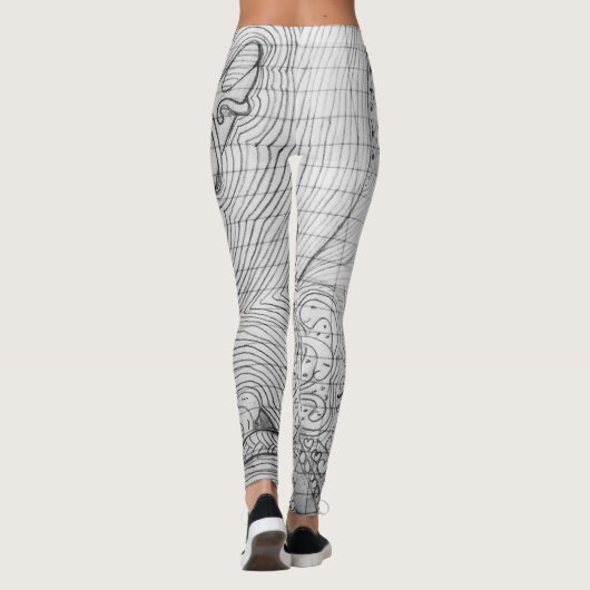 Hand gezeichnete Bleistift-Gekritzel-Kunst auf Leggings (Rückseite)