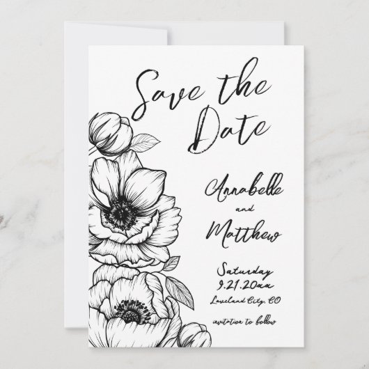 Hand gezeichnete Blumenhochzeit retten das Datum Save The Date (Vorderseite)