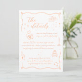Hand gezeichnete Doodle Peach Wedding Details Card Einladung (Stehend Vorderseite)