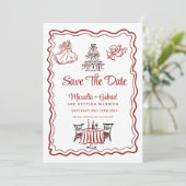 Hand gezeichnete Doodles Italienische Hochzeit ret Save The Date (Stehend Vorderseite)