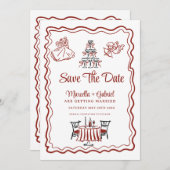 Hand gezeichnete Doodles Italienische Hochzeit ret Save The Date (Vorne/Hinten)