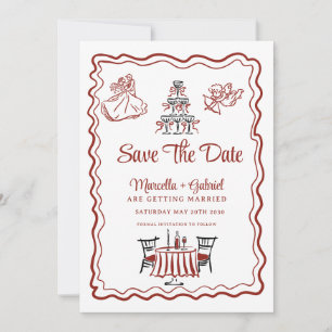 Hand gezeichnete Doodles Italienische Hochzeit ret Save The Date