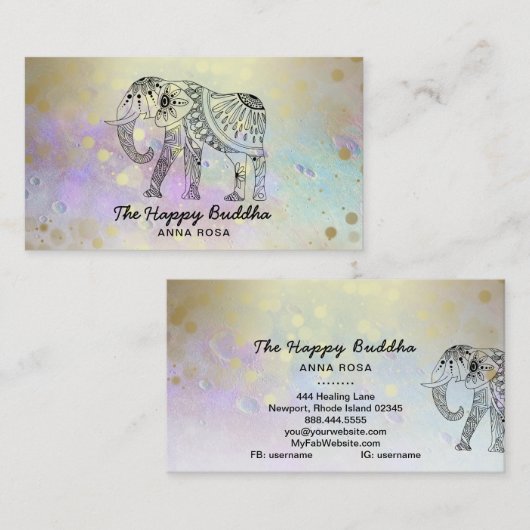 *~* Hand gezeichnete Elephant Lunar Buddha Gold Visitenkarte (Vorne/Hinten)