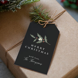 Hand gezeichnete florale Schwarze Weihnachtsgesche Geschenkanhänger