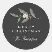 Hand gezeichnete florale Schwarze Weihnachtsgesche Runder Aufkleber (Vorderseite)