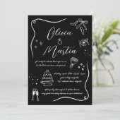 Hand gezeichnete Fun Doodle Schwarz-Weiß-Hochzeit Einladung (Stehend Vorderseite)