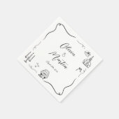 Hand gezeichnete Fun Doodle Schwarz-Weiß-Hochzeit Serviette (Ecke)