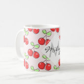 Hand gezeichnete Kirschen, rosa Frucht-Muster Kaffeetasse (Vorderseite Links)