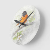 Hand gezeichnete Oriole-Vogel-Illustration Runde Wanduhr (Winkel)