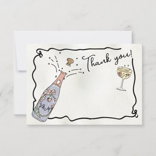 Hand gezeichnete Presecco und Petals Danke Karte (Vorderseite)