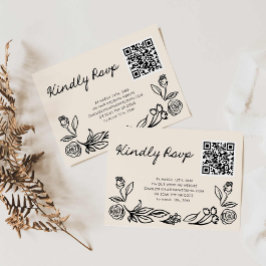 Hand gezeichnete QR-UAWG-Hochzeitkarte RSVP Karte