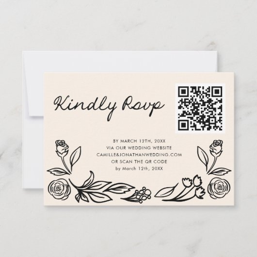 Hand gezeichnete QR-UAWG-Hochzeitkarte RSVP Karte (Vorderseite)