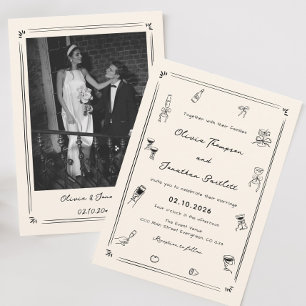 Hand gezeichnete Quirky Black & White Old Money We Einladung