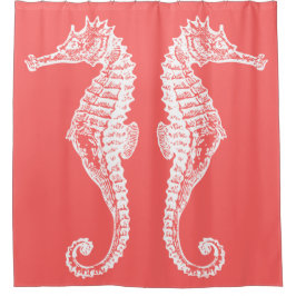 Hand gezeichnete weißes Seepferd-noble Koralle Duschvorhang