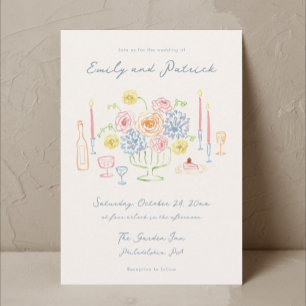 Hand gezeichnete Whimsical Funky French Pastel Wed Einladung