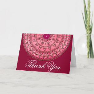 Hand gezeichneter hübscher roter Mandala danken Dankeskarte