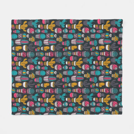 Hand gezeichneter Kaktus im Skizze-Art-Muster Fleecedecke (Vorderseite (Horizontal))