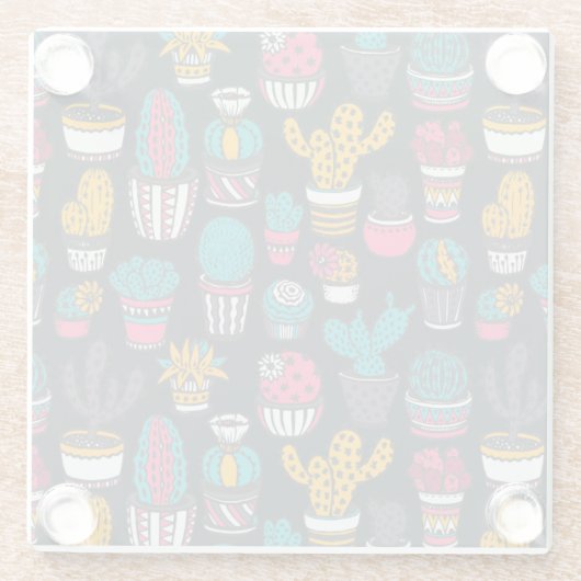 Hand gezeichneter Kaktus im Skizze-Art-Muster Glasuntersetzer (Rückseite)