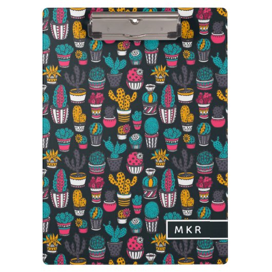 Hand gezeichneter Kaktus im Skizze-Art-Muster Klemmbrett (Vorderseite)
