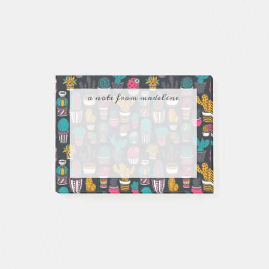 Hand gezeichneter Kaktus im Skizze-Art-Muster Post-it Klebezettel (Vorderseite)