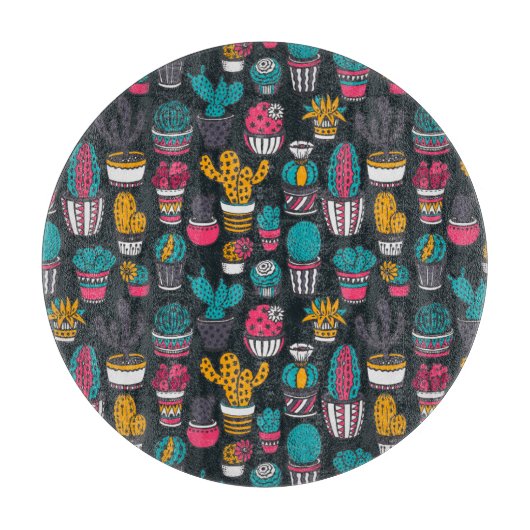 Hand gezeichneter Kaktus im Skizze-Art-Muster Schneidebrett (Vorderseite)