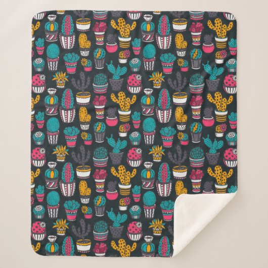 Hand gezeichneter Kaktus im Skizze-Art-Muster Sherpadecke (Vorderseite)