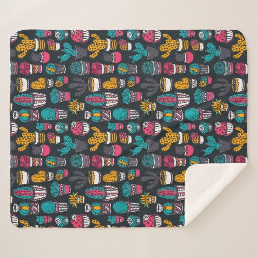 Hand gezeichneter Kaktus im Skizze-Art-Muster Sherpadecke (Vorderseite (Horizontal))