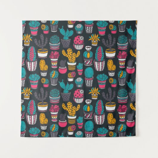 Hand gezeichneter Kaktus im Skizze-Art-Muster Wandteppich (Vorderseite (Horizontal))