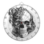 Hand gezeichneter Rosenschädel in Schwarzweiss. Dartscheibe (vorne)