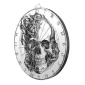 Hand gezeichneter Rosenschädel in Schwarzweiss. Dartscheibe (Vorderseite rechts)