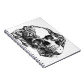 Hand gezeichneter Rosenschädel in Schwarzweiss. Notizblock (Rechte Seite)