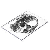 Hand gezeichneter Rosenschädel in Schwarzweiss. Notizblock (Linke Seite)