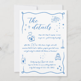 Hand gezeichneter Spaß Doodle White Blue Wed Detai Einladung