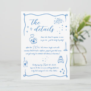 Hand gezeichneter Spaß Doodle White Blue Wed Detai Einladung