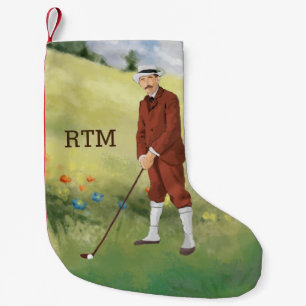 Hand gezeichneter Vintager Golfspieler im rauen Kleiner Weihnachtsstrumpf