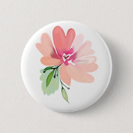 Hand gezeichneter Watercolor-Blumenknopf Button (Vorderseite)