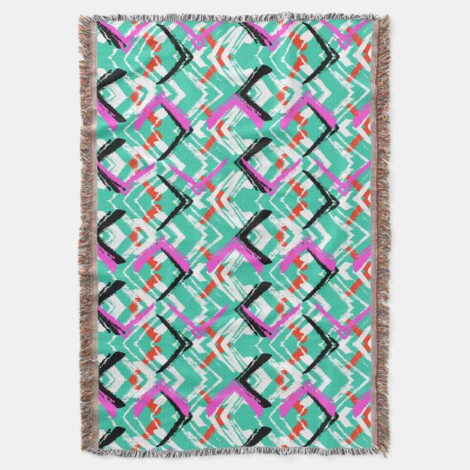 Hand gezeichnetes aquamarines Zickzack-Muster Decke (Vorderseite Vertikal)