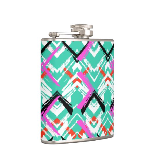 Hand gezeichnetes aquamarines Zickzack-Muster Flachmann (Rechts)