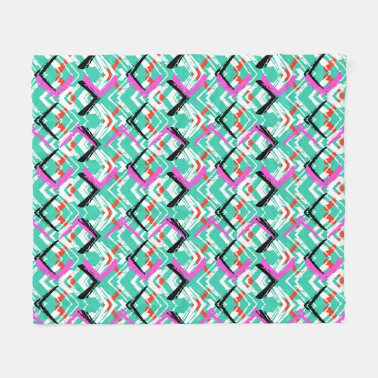 Hand gezeichnetes aquamarines Zickzack-Muster Fleecedecke (Vorderseite (Horizontal))