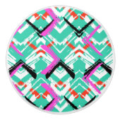 Hand gezeichnetes aquamarines Zickzack-Muster Keramikknauf (Vorderseite)