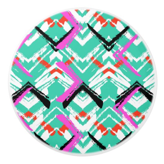 Hand gezeichnetes aquamarines Zickzack-Muster Keramikknauf (Vorderseite)