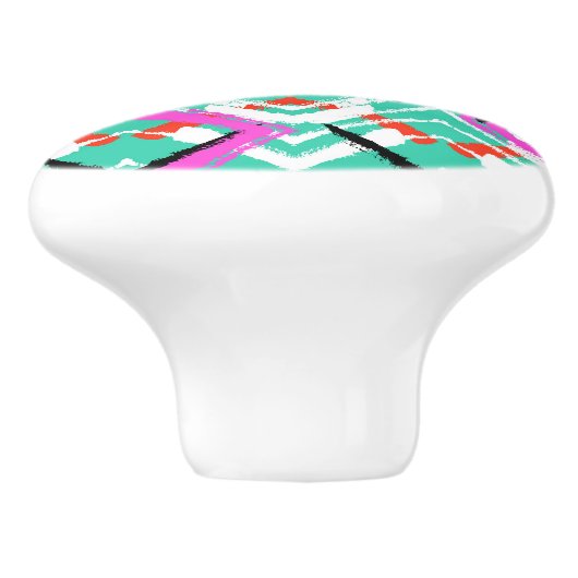 Hand gezeichnetes aquamarines Zickzack-Muster Keramikknauf (Seitenansicht)