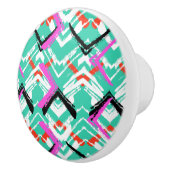 Hand gezeichnetes aquamarines Zickzack-Muster Keramikknauf (Rechts)