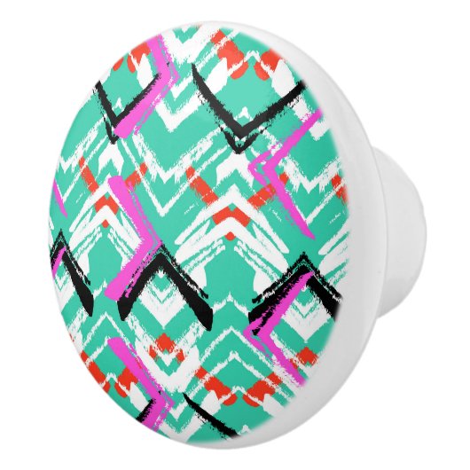 Hand gezeichnetes aquamarines Zickzack-Muster Keramikknauf (Rechts)